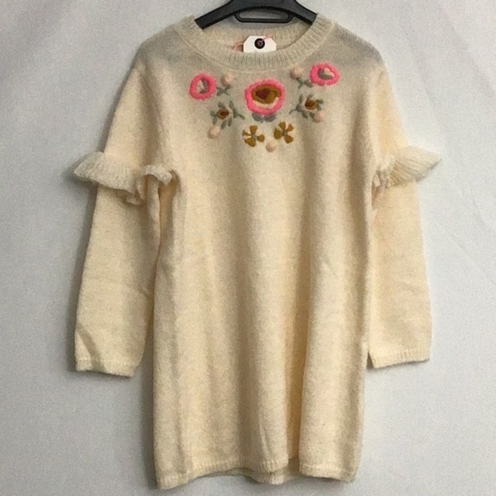 NWT Louise Misha Paris Girls Cotton Embroidered Sweater Dress Size 6 Ivory
